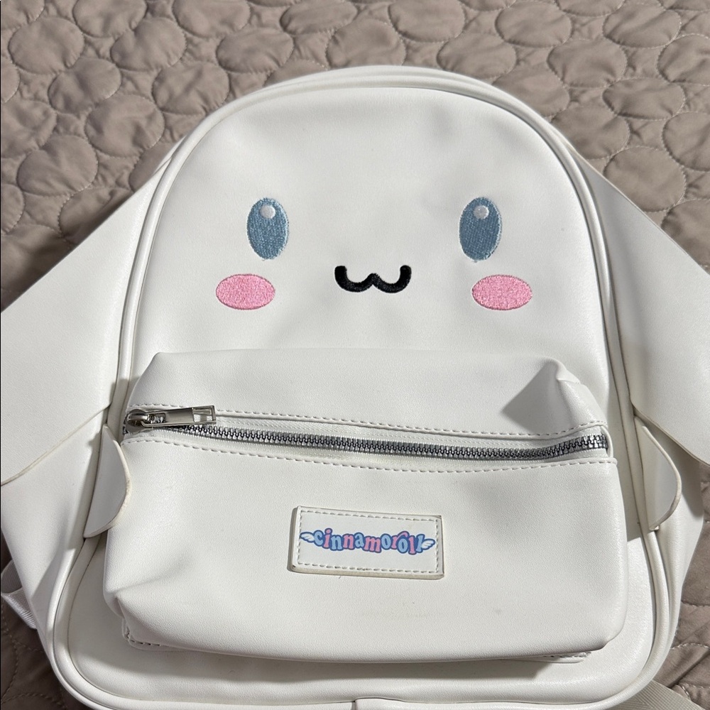 White Kids Backpack with Cute Face